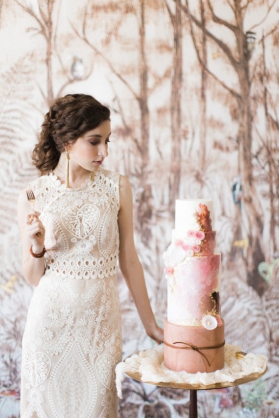 Brown and pink wedding cake