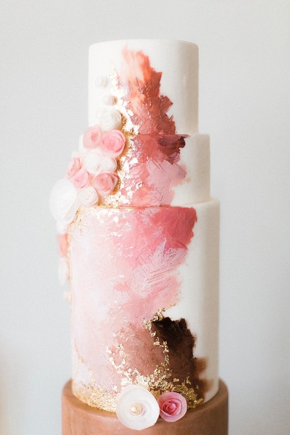 Brown and pink wedding cake