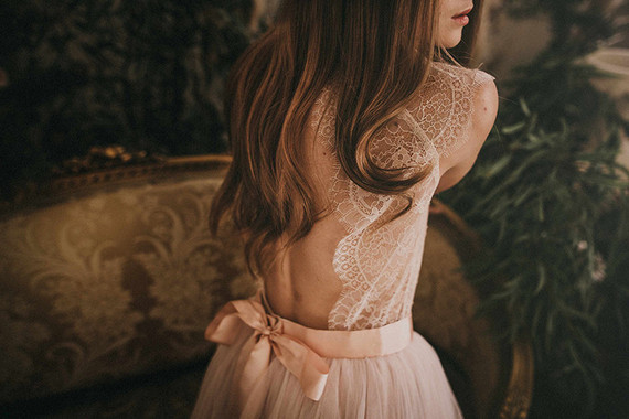 Blush lace wedding gown