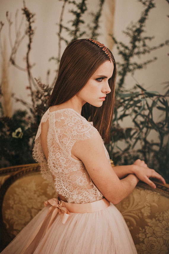 Blush lace wedding gown