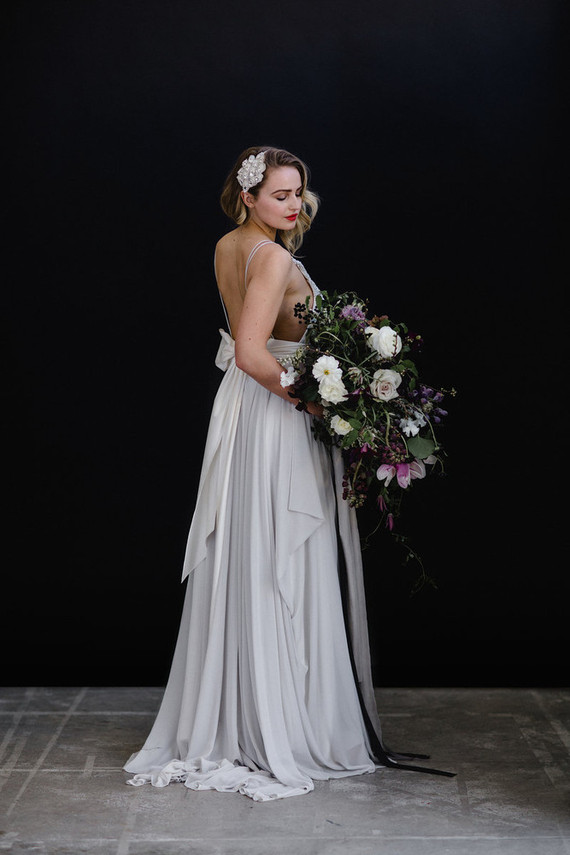 Pale grey bridal gown
