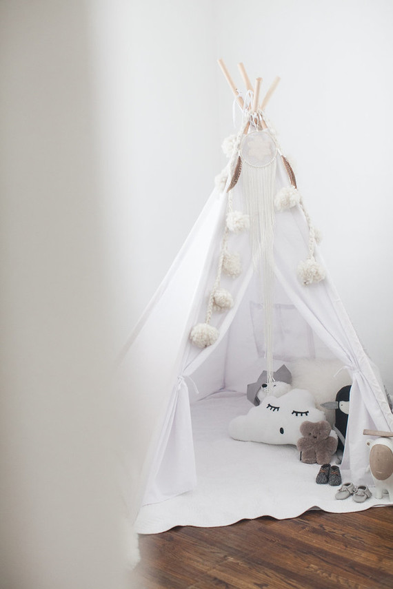 all white bohemian modern nursery Inspiration
