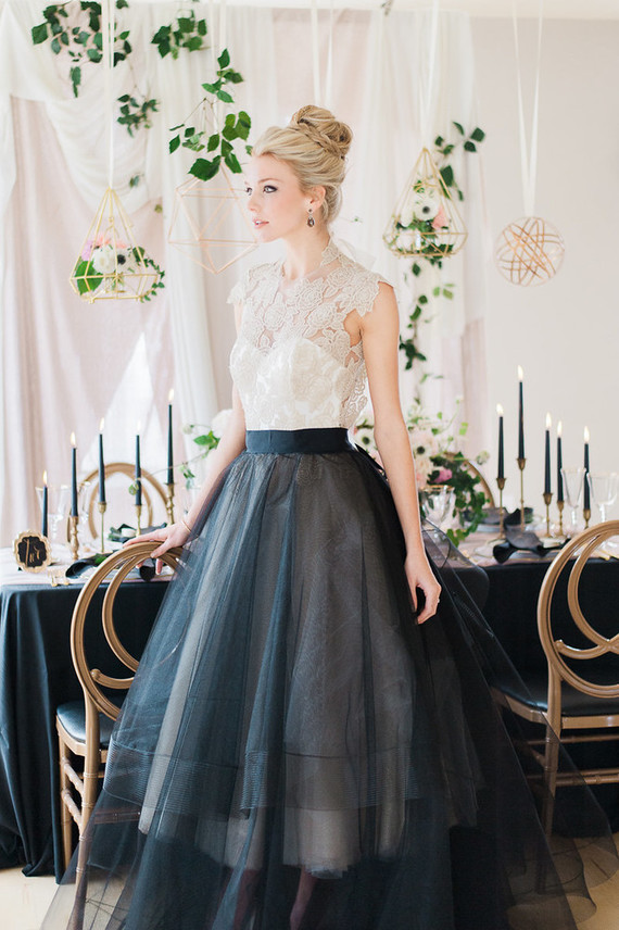 Black and white wedding dress