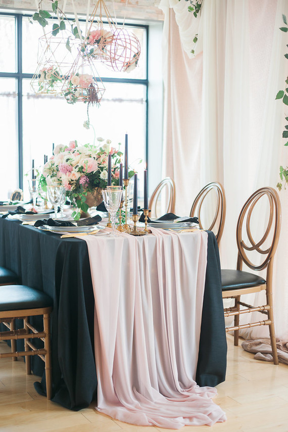 Romantic pink and black wedding decor