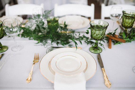 Green and white wedding decor