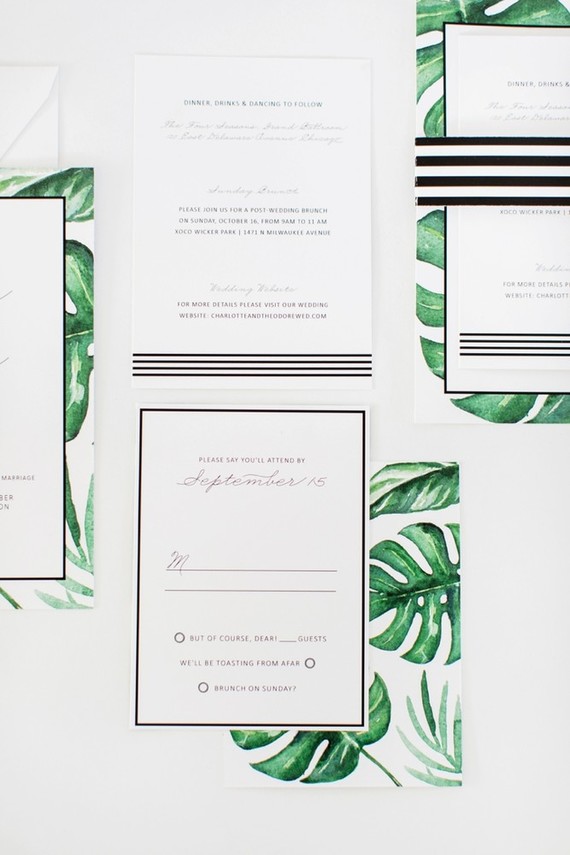 Palm leaf wedding invitations