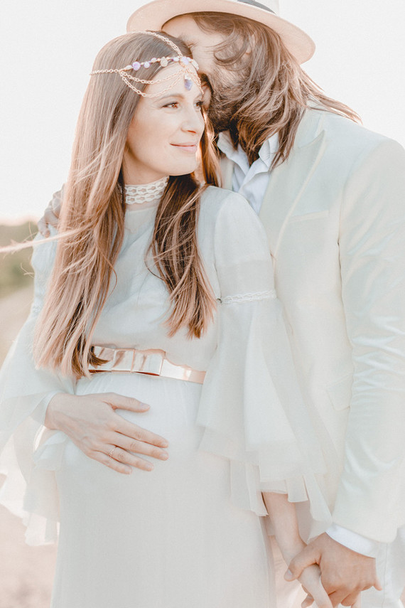 all white bohemian maternity photos