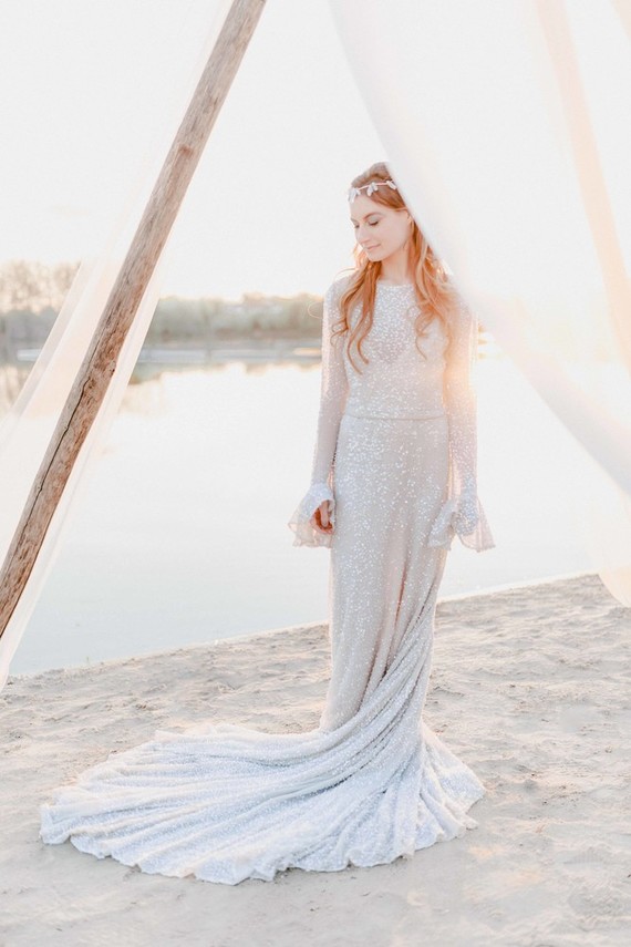 Silver beaded wedding dress