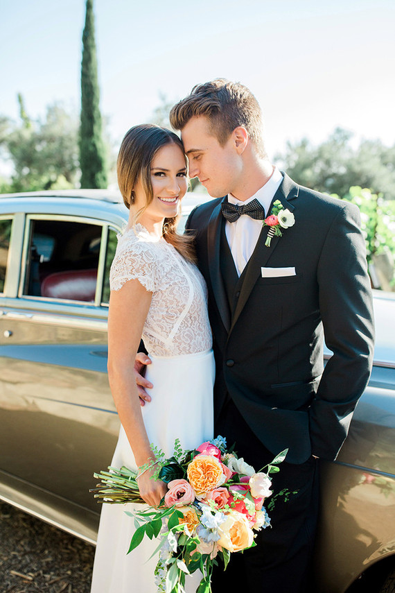 Vintage wedding getaway car