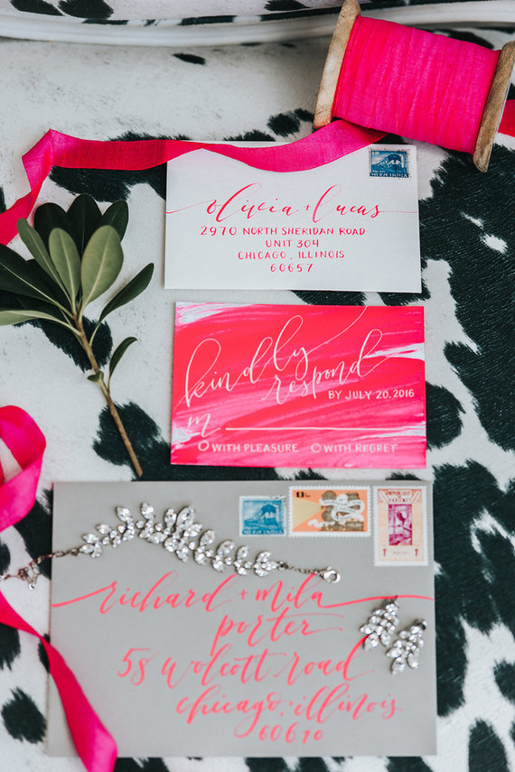 Modern neon pink wedding invitation