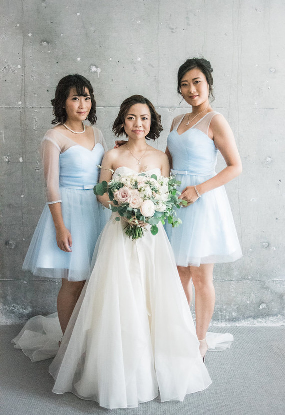 bride and maids in blue