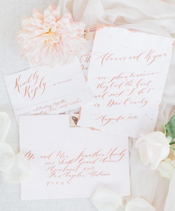 white and blush wedding invitations