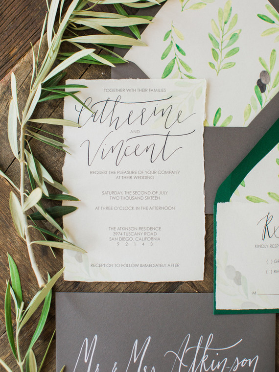 olive grove inspired wedding invites