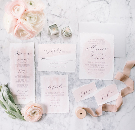 pink watercolor wedding invitations