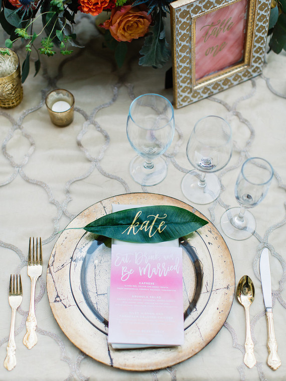 Palm leaf escort cards