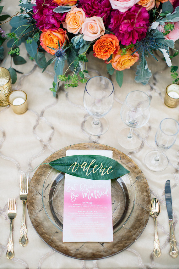 Palm leaf escort cards