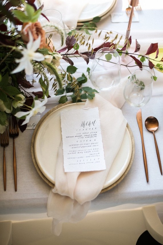 Modern white and copper tablescape