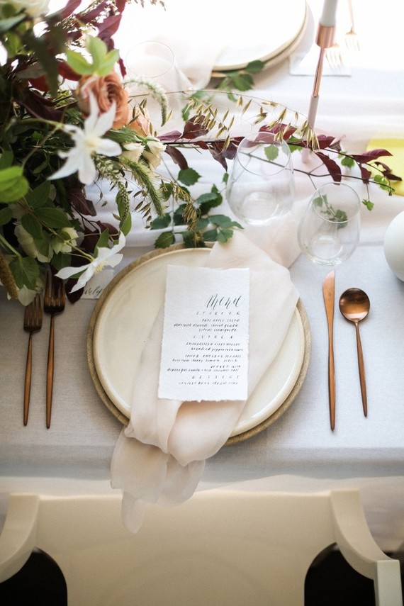 Modern white and copper tablescape