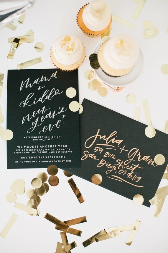 modern black new years eve invite