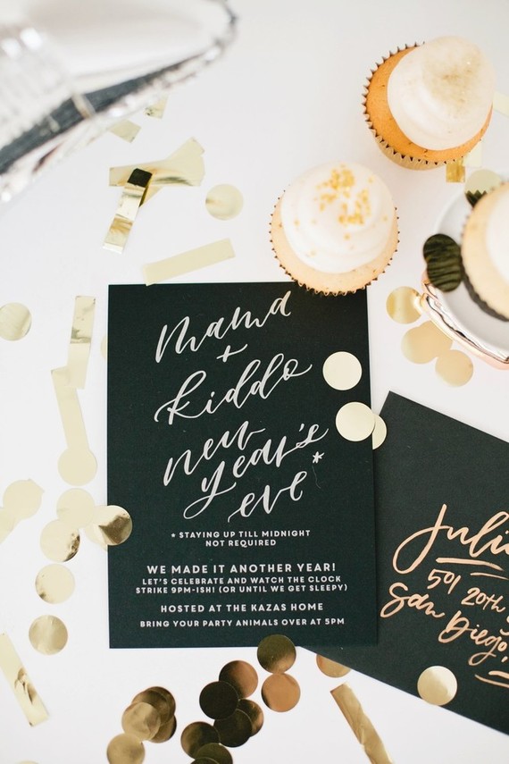 modern black new years eve invite