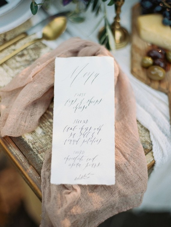 Calligraphy wedding menu