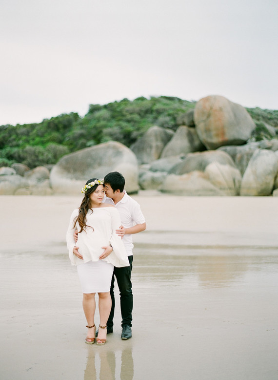 Floral coastal maternity photos