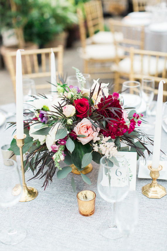 Red + gold wedding reception