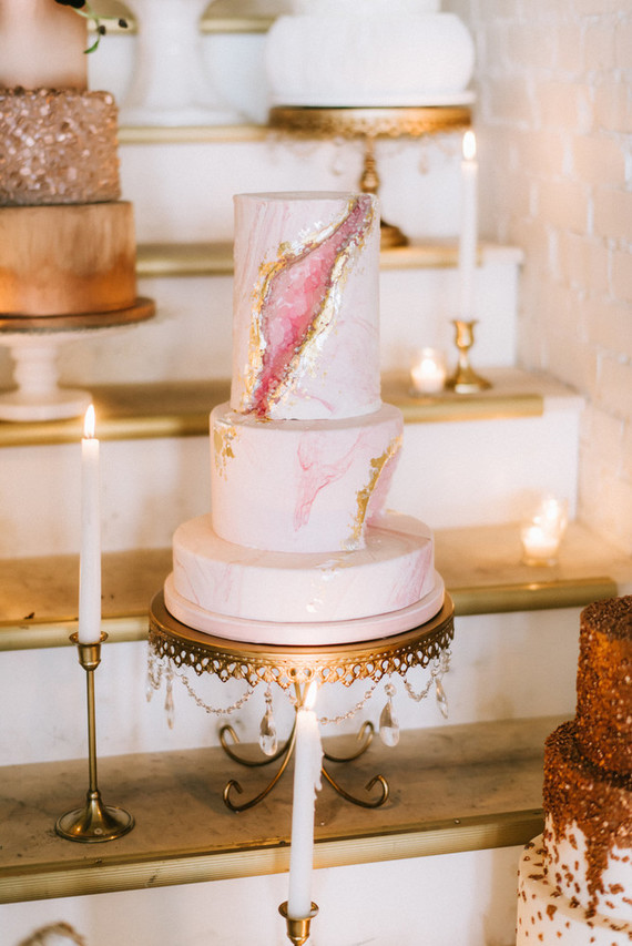 Pink geode wedding cake
