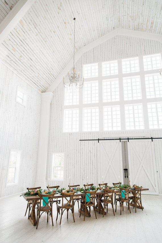 Tropical wedding inspiration at a barn