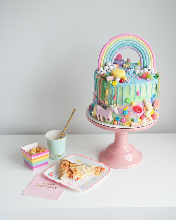 rainbow messy birthday cake Inspiration