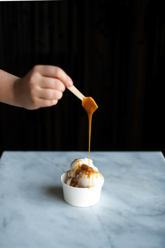 ice cream with bourbon caramel sauce