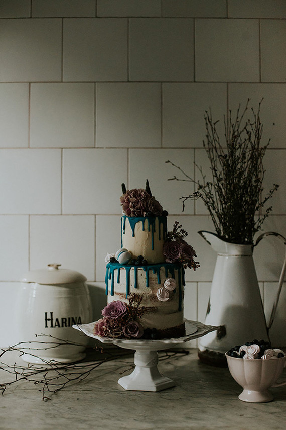 Dripping floral wedding cake