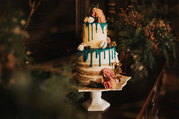 Moody floral wedding cake