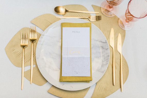 Tropical gold place setting Inspiration