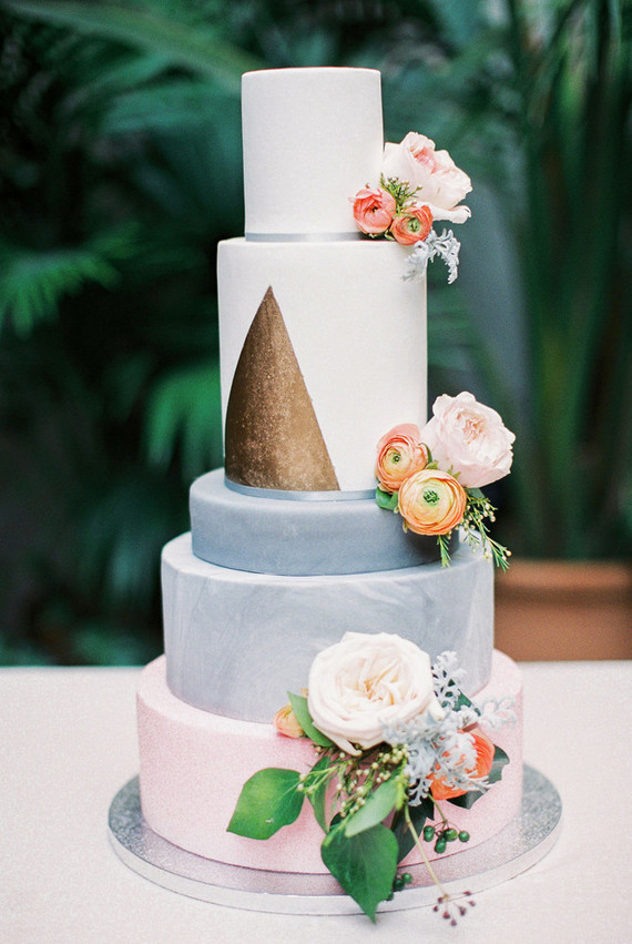 Modern pink and gold wedding cake