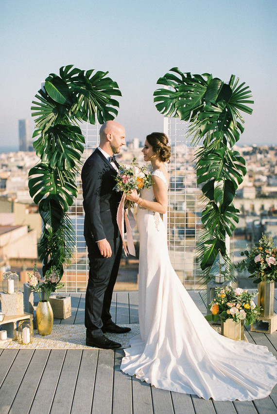 Monstera leaf ceremony arch