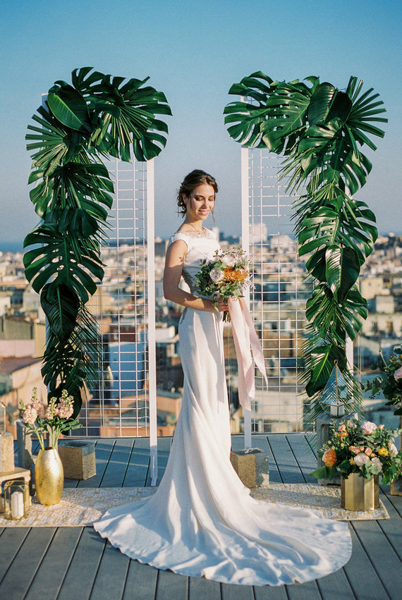 Monstera leaf ceremony arch