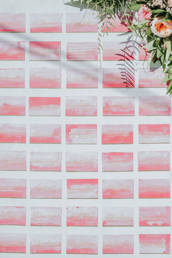 Pink watercolor escort cards