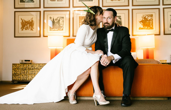 Mid-century inspired wedding portrait