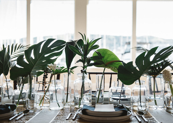 Monstera leaf centerpiece