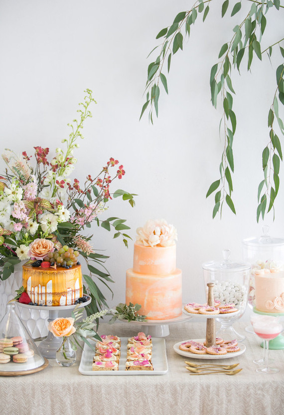 Spring dessert table for a bridal shower