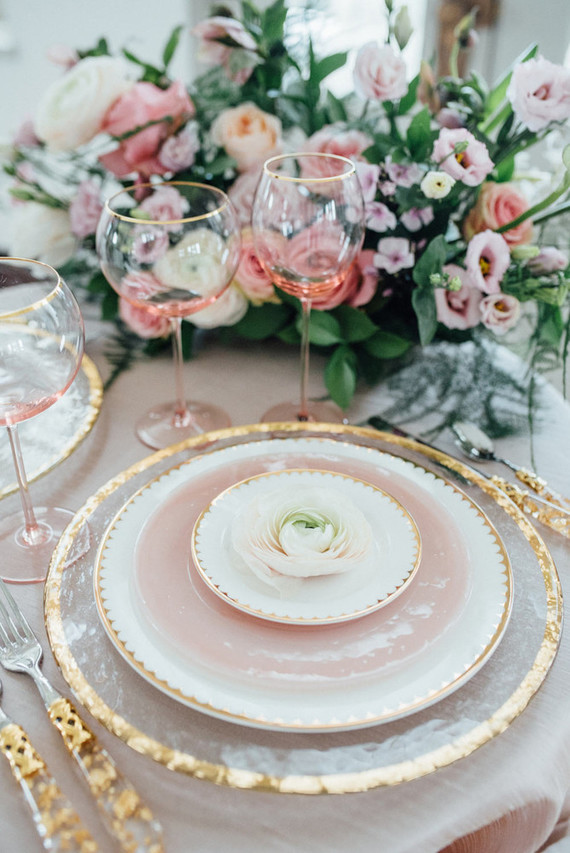 Pink and gold place setting