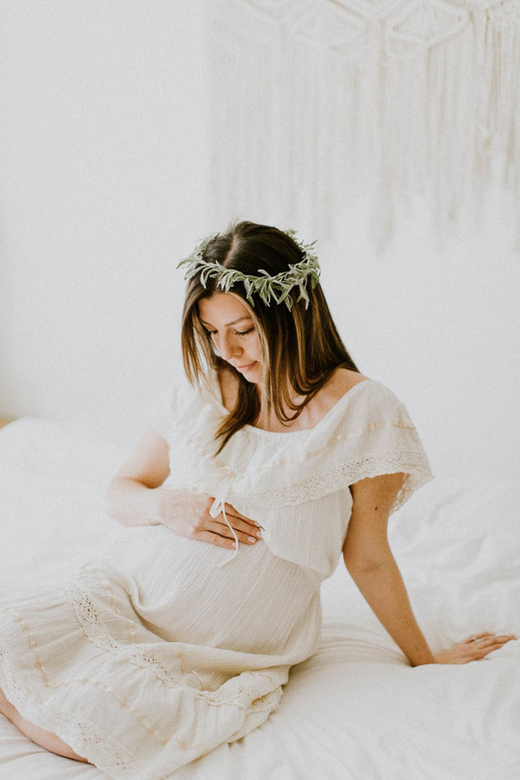 All white bohemian maternity photos