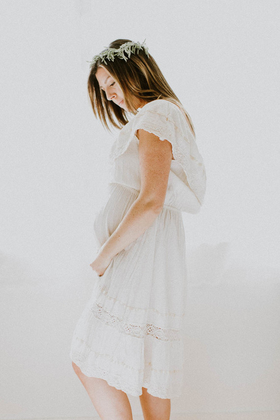 All white bohemian maternity photos
