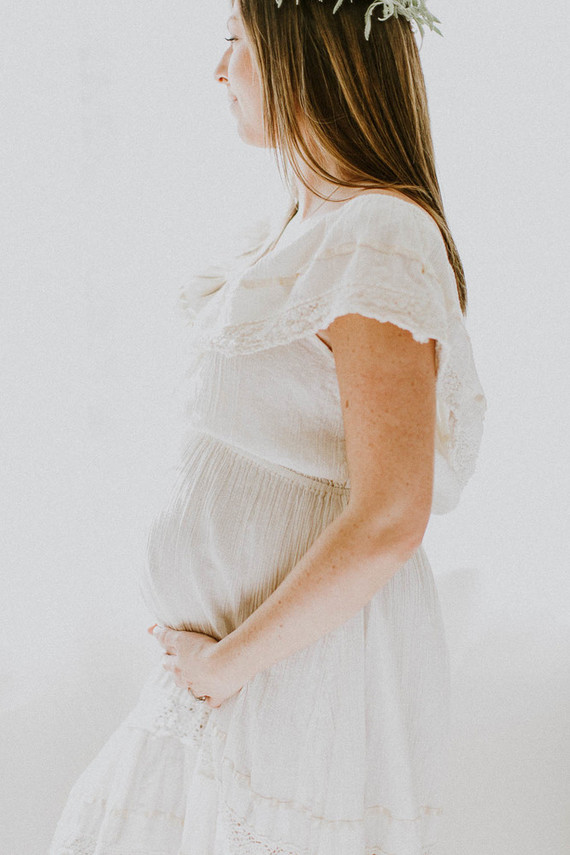 All white bohemian maternity photos