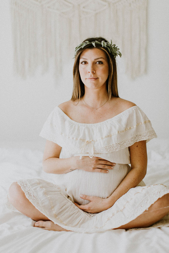 All white bohemian maternity photos
