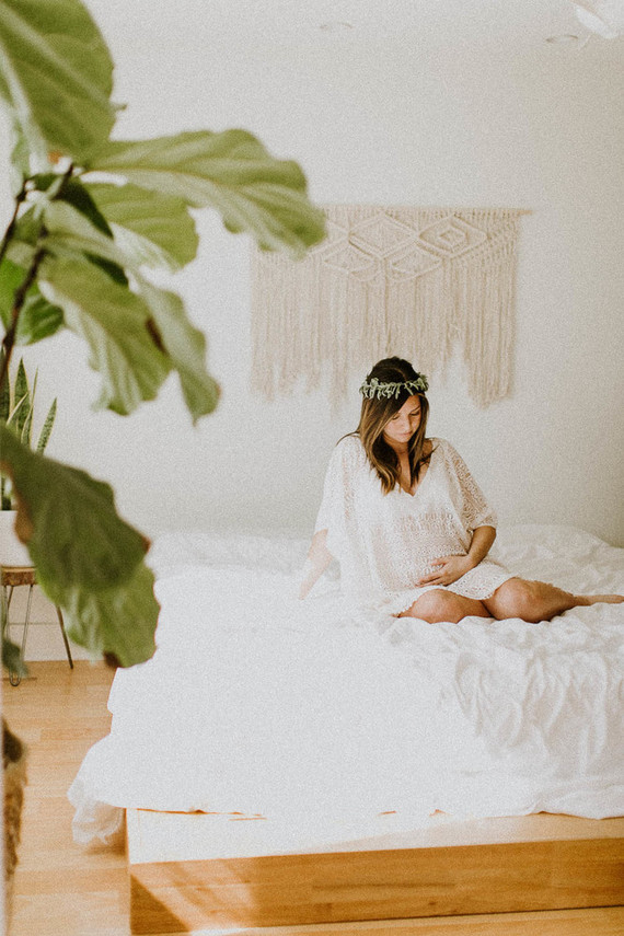 All white bohemian maternity photos