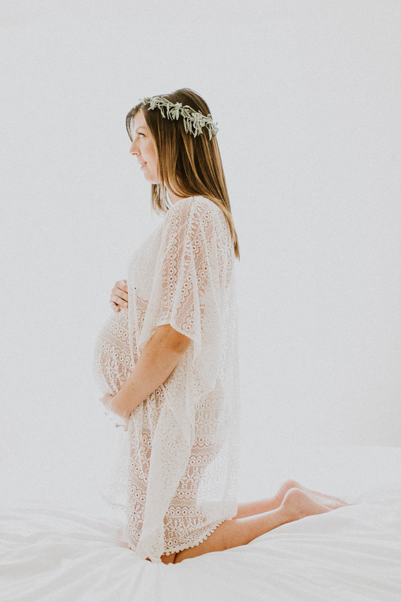 All white bohemian maternity photos