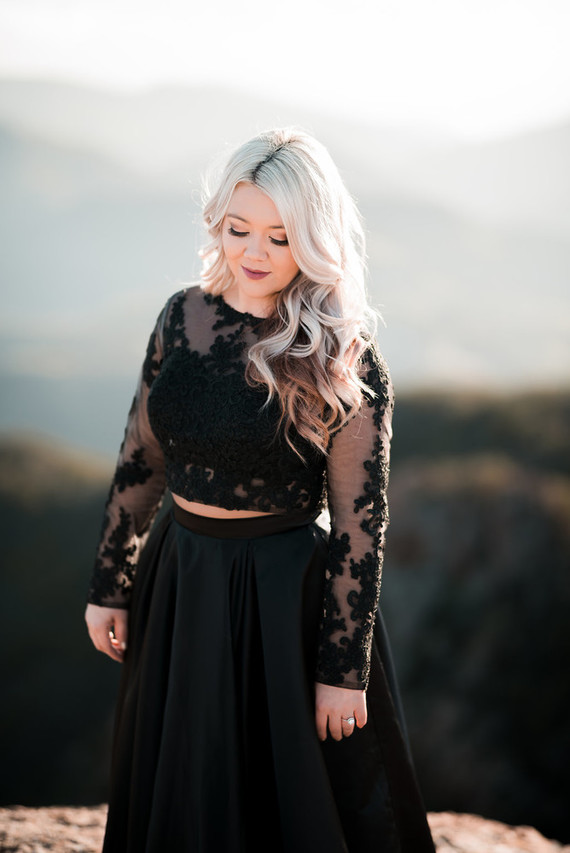 Black engagement shoot dress