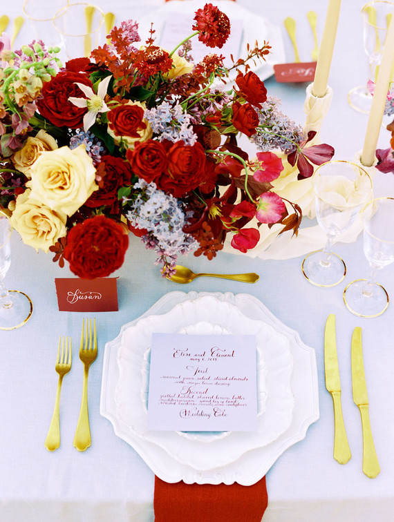 Red and gold place setting